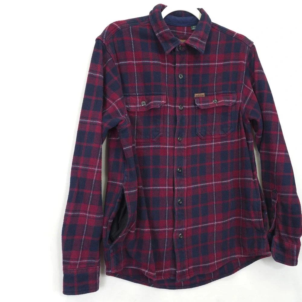 Orvis Men S Red Navy Plaid Flannel Shirt Button Front Soft Warm Casual Outdoors